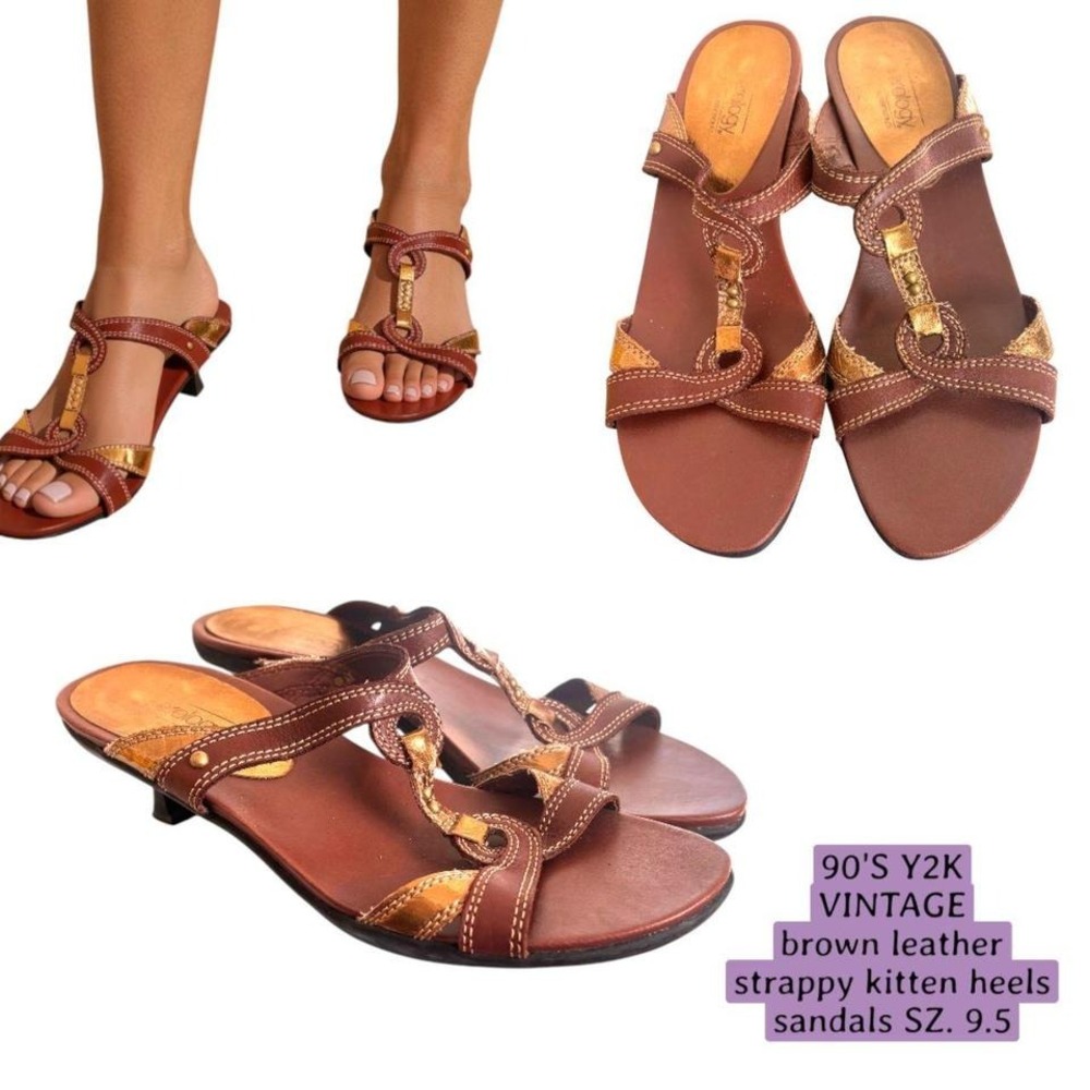 VINTAGE 90s/Y2K Aerology Brown Leather Kitten Heels - 9/9.5